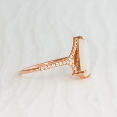 Baguette coupée Opal Snow Track Ring Taille 4 Taille 10 925 Argent Sterling