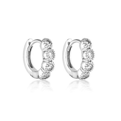 925 Sterling Silver Bezel Setting Cubic Zirconia Huggies Femmes Boucles d'oreilles