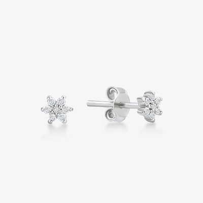 925 argent sterling ornementé à la main 18K plaqué simplement blanc CZ fleur boucle d'oreille magnétique