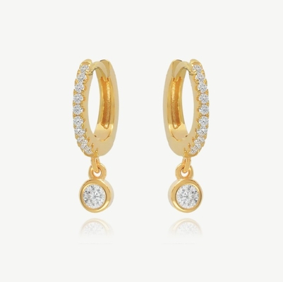 18K plaqué en or S925 argent Mini Huggies Single Bezel Hoops pierre Boucles d'oreilles pour femmes