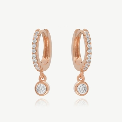 18K plaqué en or S925 argent Mini Huggies Single Bezel Hoops pierre Boucles d'oreilles pour femmes