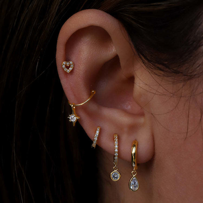 18K plaqué en or S925 argent Mini Huggies Single Bezel Hoops pierre Boucles d'oreilles pour femmes