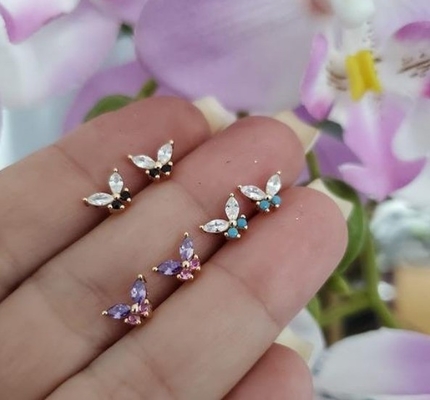 18K or Marquise coupé Turquoise CZ 925 Sterling Argent Papillon Stud Boucles d'oreilles pour femmes