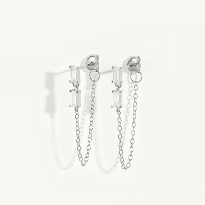 Ventes Baguette Cubique Zircon Threader Stud Boucle d'oreille bijoux 925 argent sterling pour les femmes