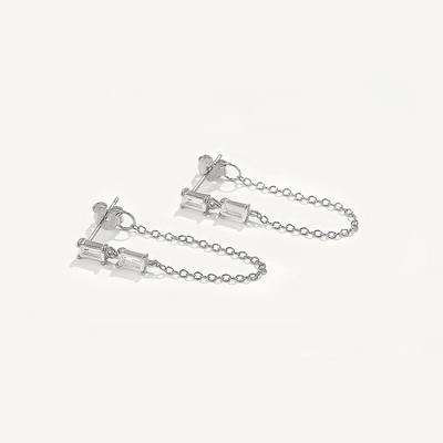 Ventes Baguette Cubique Zircon Threader Stud Boucle d'oreille bijoux 925 argent sterling pour les femmes
