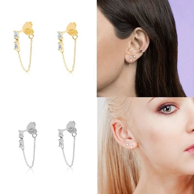 Ventes Baguette Cubique Zircon Threader Stud Boucle d'oreille bijoux 925 argent sterling pour les femmes