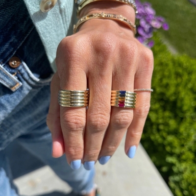 Baguette arc-en-ciel plaqué en or 18K coupé CZ Multi Fashion 925 Sterling Silver Femmes Anneaux