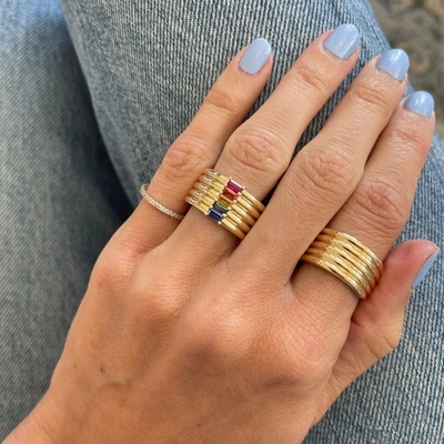 Baguette arc-en-ciel plaqué en or 18K coupé CZ Multi Fashion 925 Sterling Silver Femmes Anneaux