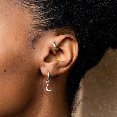 Boucles d'oreilles Dangle Moon Hoop 925 argent pour femmes or brésilien plaqué 18K bijoux personnalisés