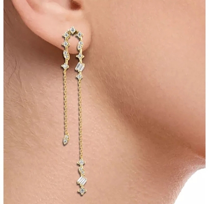 2024 Brazilian Gold Plating Drop Chain Boucles d'oreilles pour femmes 925 Boucles d'oreilles en argent sterling