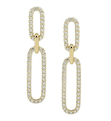 Blanc Cube CZ 18K or Plating Pave Link Drop Boucles d'oreilles femmes bijoux de mode