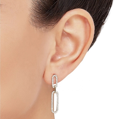 Blanc Cube CZ 18K or Plating Pave Link Drop Boucles d'oreilles femmes bijoux de mode