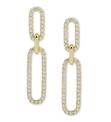 Blanc Cube CZ 18K or Plating Pave Link Drop Boucles d'oreilles femmes bijoux de mode