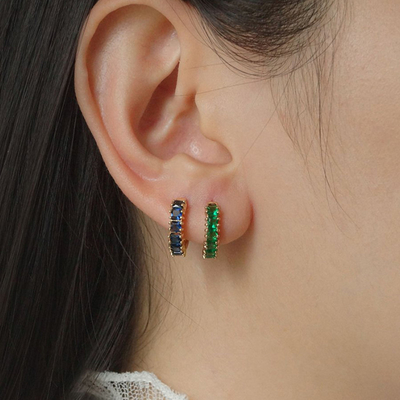 Boucles d'oreilles 925 argent sterling princesse vert CZ diamant pour le look contemporain des femmes