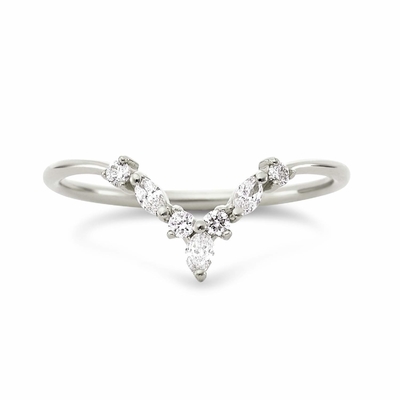 Anneaux d'empilement en forme de V avec un cercle et un marquise blanc CZ en argent sterling 925