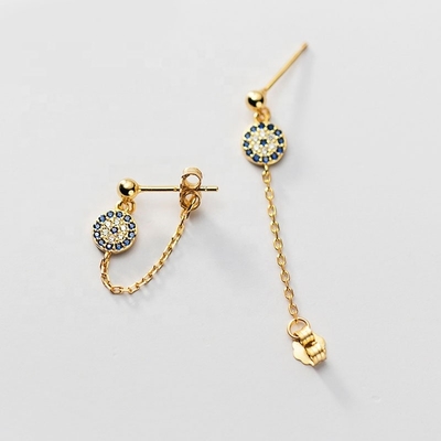 925 Sterling Silver CZ Diamant Or Plated Eye Stud Boucles d'oreilles pour femmes