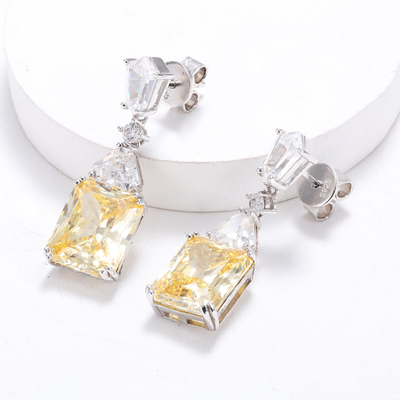 Boucles d'oreilles jaunes CZ en or blanc plaqué 925 cube Boucles d'oreilles en zirconie