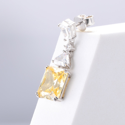 Boucles d'oreilles jaunes CZ en or blanc plaqué 925 cube Boucles d'oreilles en zirconie