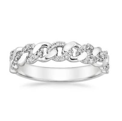 Micron Pave CZ 18K plaqué en or Chaîne d'empilement Lien de chaîne 925 Sterling Silver Bague pour femmes