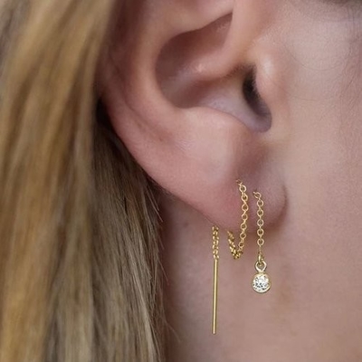 925 Sterling Silver Simply 18K plaqué or Boucle d'oreille à chaîne de la femme