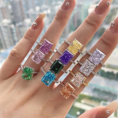 Baguette argentée Diamant bleu 5A coupé sur glace CZ Bague de fiançailles pour femmes 925 Sterling Silver