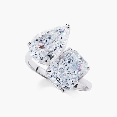 925 Sterling Silver Anneau de fiançailles en deux pierres avec des pierres blanches