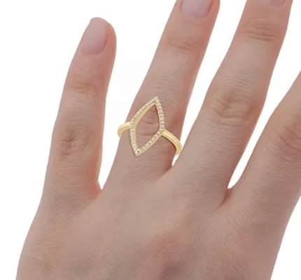 Engagement Blanc CZ Rhombus Déclaration Anneau Or 925 Sterling Argent bijoux pour femmes