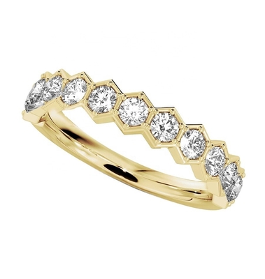 US5-US11 Bande de mariage en nid de miel plaquée en or 925 Sterling Silver Ring