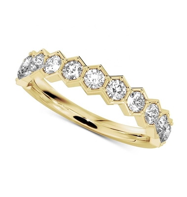 US5-US11 Bande de mariage en nid de miel plaquée en or 925 Sterling Silver Ring