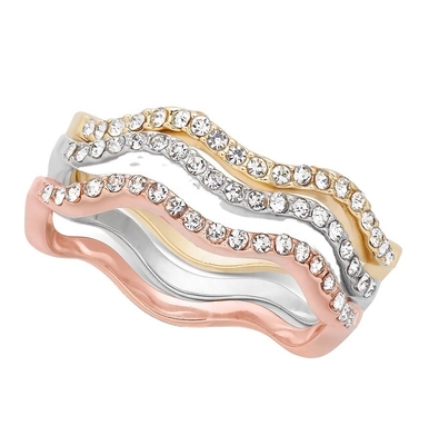3 pièces de pavé ensemble de bague de rhodium plaqué vague bague argent sterling