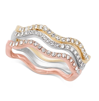 3 pièces de pavé ensemble de bague de rhodium plaqué vague bague argent sterling