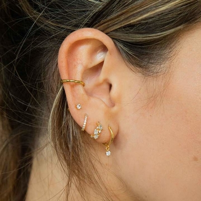 Boucles d'oreilles en argent sterling ODM 925 Moyenne avec petit or 18K Vermeil plaqué