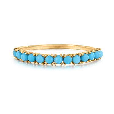 Jeux personnalisés demi-turquoise plaqué or durable délicat 925 anneaux en argent mode