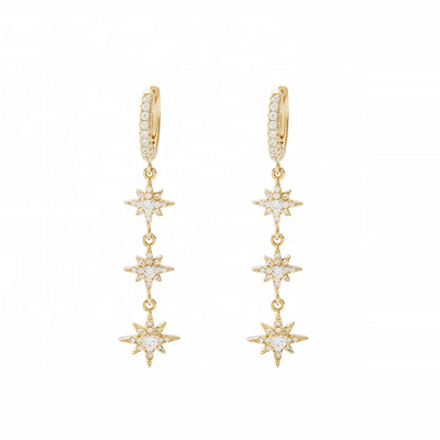 Boucles d'oreilles argentées brésiliennes 925 Starburst Longues boucles d'oreilles pour femmes
