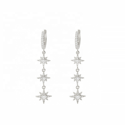 Boucles d'oreilles argentées brésiliennes 925 Starburst Longues boucles d'oreilles pour femmes