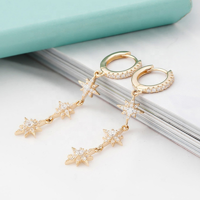 Boucles d'oreilles argentées brésiliennes 925 Starburst Longues boucles d'oreilles pour femmes