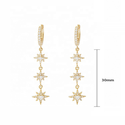 Boucles d'oreilles argentées brésiliennes 925 Starburst Longues boucles d'oreilles pour femmes