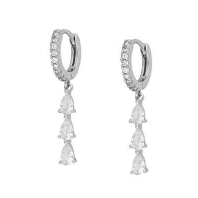 Boucles d'oreilles à long angle en zircon cube en goutte d'eau brésilienne en boucles dorées 18K