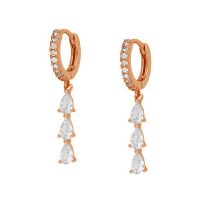 Boucles d'oreilles à long angle en zircon cube en goutte d'eau brésilienne en boucles dorées 18K
