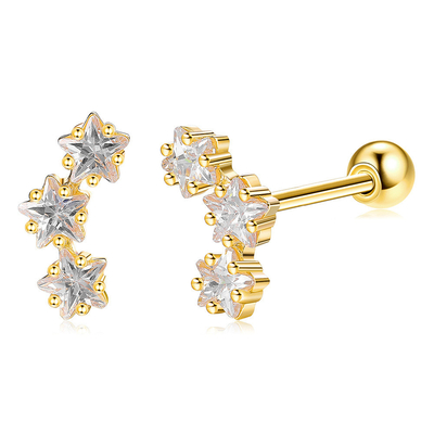 18K plaqué en or 925 Sterling Silver Star Cubic Zirconia Stud Boucles d'oreilles pour femmes accessoires