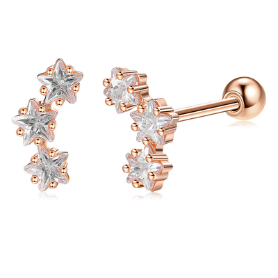 18K plaqué en or 925 Sterling Silver Star Cubic Zirconia Stud Boucles d'oreilles pour femmes accessoires