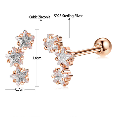 18K plaqué en or 925 Sterling Silver Star Cubic Zirconia Stud Boucles d'oreilles pour femmes accessoires