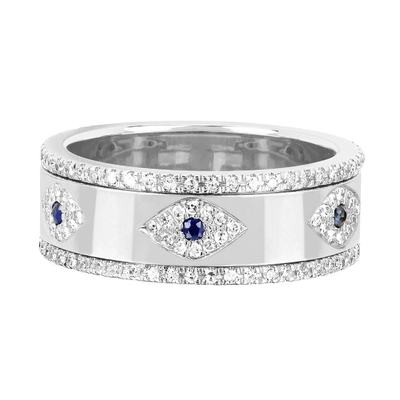 Bleu Saphir Blanc CZ Eye Femmes Eternité Band Brass Eternité Ringe Pour Femmes