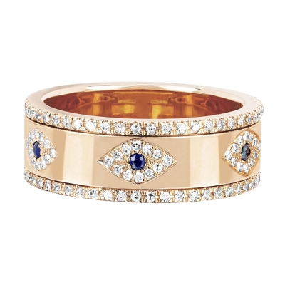 Bleu Saphir Blanc CZ Eye Femmes Eternité Band Brass Eternité Ringe Pour Femmes