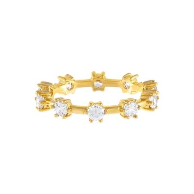 925 Sterling Silver Simply 18K Gold Vermeil Prong Setting Eternity Band Anneaux pour femmes minces