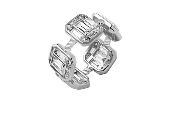 Émeraude Blanc CZ Femmes Eternité Band Baguette 18K Or 925 Sterling Anneaux en argent