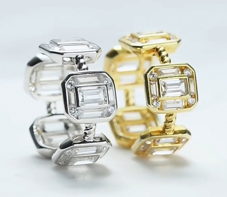 Émeraude Blanc CZ Femmes Eternité Band Baguette 18K Or 925 Sterling Anneaux en argent