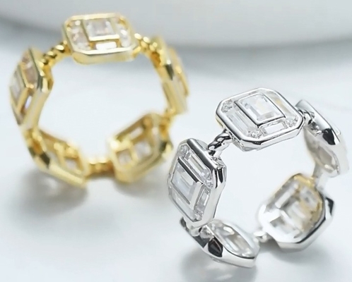 Émeraude Blanc CZ Femmes Eternité Band Baguette 18K Or 925 Sterling Anneaux en argent