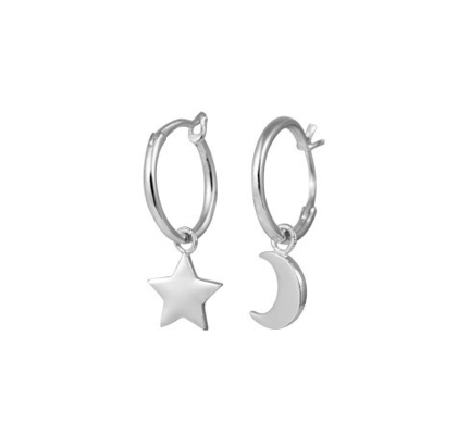Boucles d'oreilles en argent sterling 925 à la mode avec une étoile et une lune dorées asymétriques pour femmes