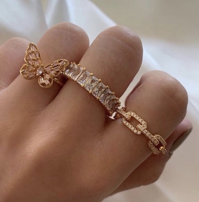925 Sterling Silver Curb Link Chain Ring 18K Femmes Rings en zirconium cube